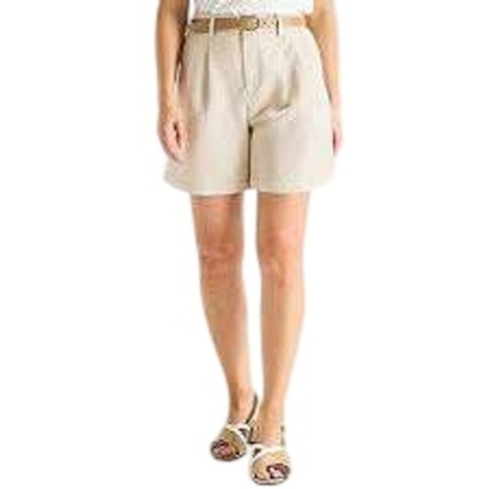 Liz Claiborne Lizsport Tan Linen Cotton Pleated High‎ Waist Shorts Womens 14
